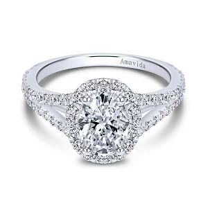 18k White Gold Amavida Oval Halo Diamond Engagement Ring