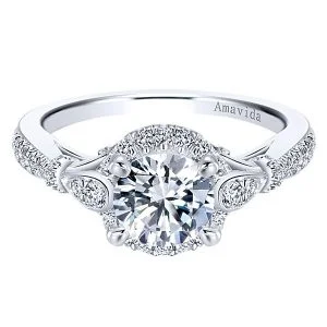 18k White Gold Amavida Round Halo Diamond Engagement Ring