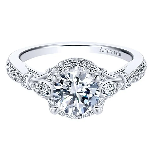 18k White Gold Amavida Round Halo Diamond Engagement Ring