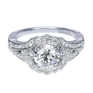 Vintage Platinum Round Halo Diamond Engagement Ring