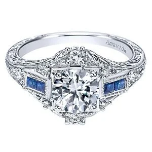 Vintage Platinum Round Halo Diamond A Quality Sapphire Engagement Ring