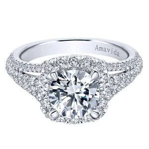 18k White Gold Amavida Round Halo Diamond Engagement Ring