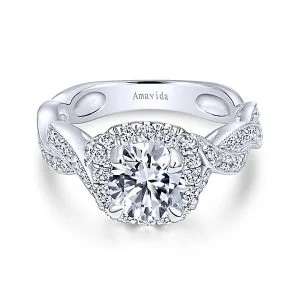 18k White Gold Round Amavida Halo Diamond Engagement Ring