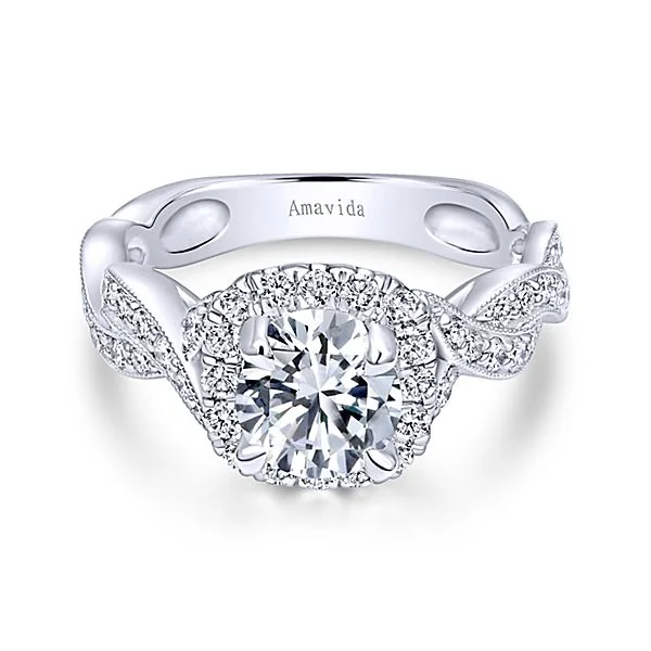 18k White Gold Round Amavida Halo Diamond Engagement Ring