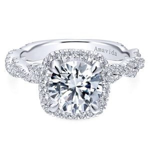 18k White Gold Round Halo Diamond Engagement Ring