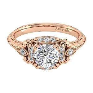 Vintage 18k Rose Gold Round Halo Diamond Engagement Ring