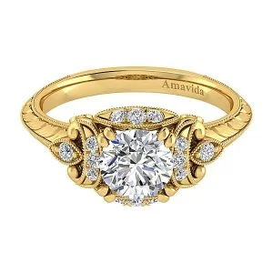 Vintage 18k Yellow Gold Round Halo Diamond Engagement Ring