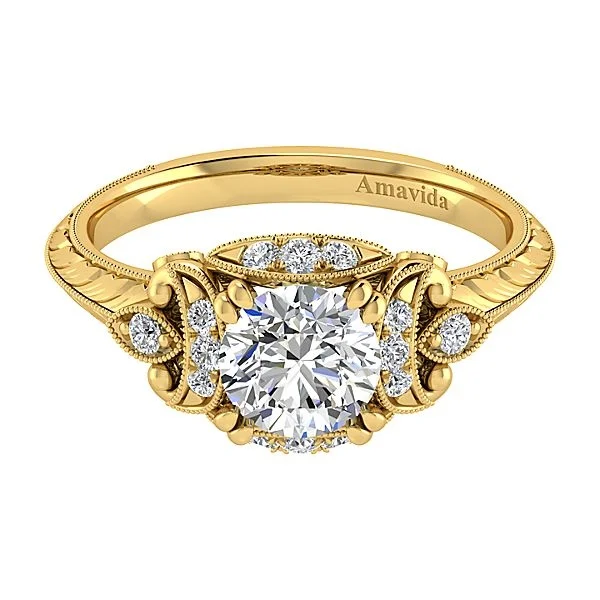 Vintage 18k Yellow Gold Round Halo Diamond Engagement Ring