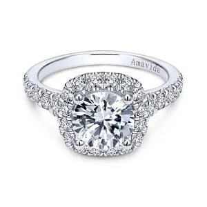 18k White Gold Round Amavida Halo Diamond Engagement Ring