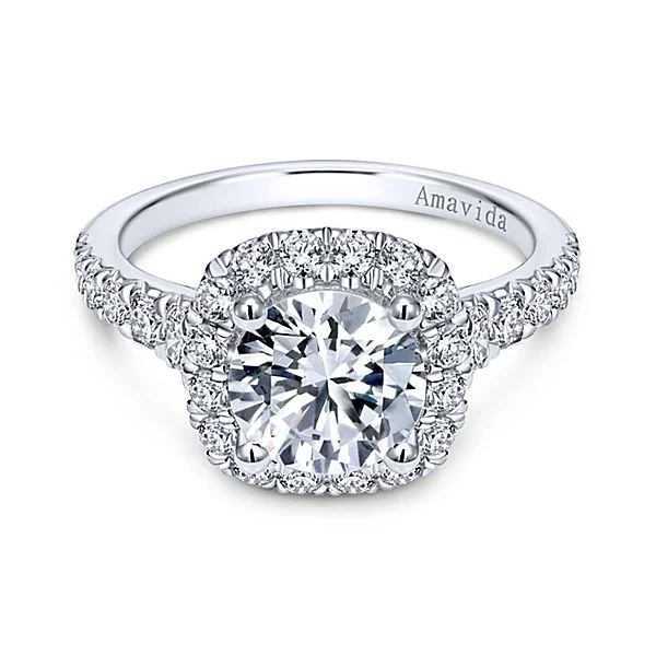 18k White Gold Round Amavida Halo Diamond Engagement Ring