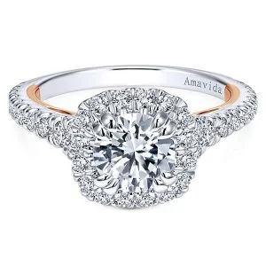 18k White/Rose Gold Amavida Round Halo Diamond Engagement Ring