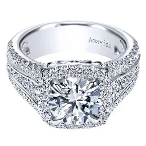 18k White Gold Amavida Round Halo Diamond Engagement Ring