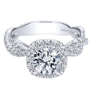 18k White Gold Amavida Round Halo Diamond Engagement Ring