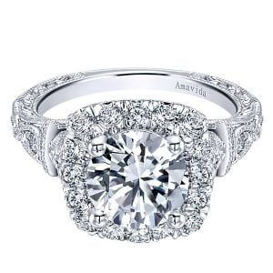 Vintage 18k White Gold Amavida Round Halo Diamond Engagement Ring