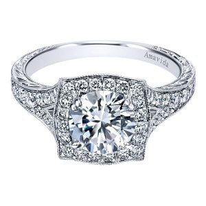 Vintage 18k White Gold Round Halo Diamond Engagement Ring