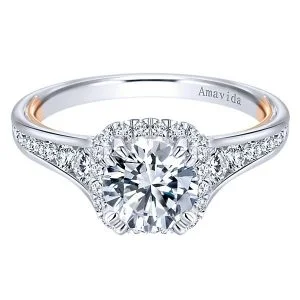 18k White/Rose Gold Amavida Round Halo Diamond Engagement Ring
