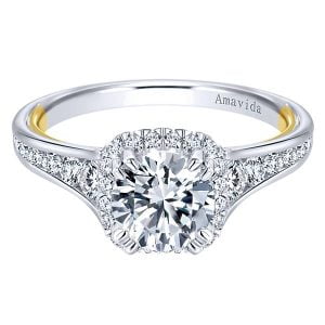18k Yellow/White Gold Amavida Round Halo Diamond Engagement Ring