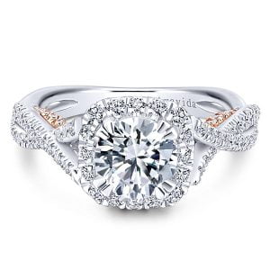 18k White/Rose Gold Round Halo Diamond Engagement Ring