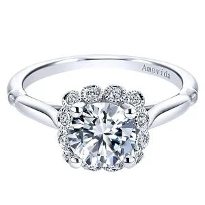 18k White Gold Amavida Round Halo Diamond Engagement Ring