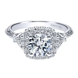 Vintage 18k White Gold Round Halo Diamond Engagement Ring