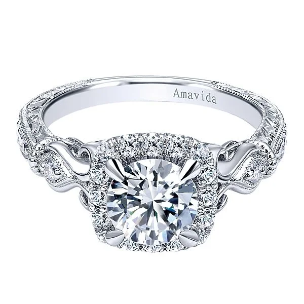 Vintage 18k White Gold Round Halo Diamond Engagement Ring