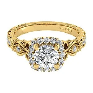 Vintage 18k Yellow Gold Round Halo Diamond Engagement Ring