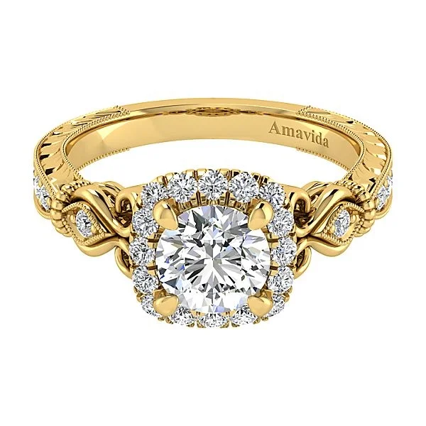 Vintage 18k Yellow Gold Round Halo Diamond Engagement Ring