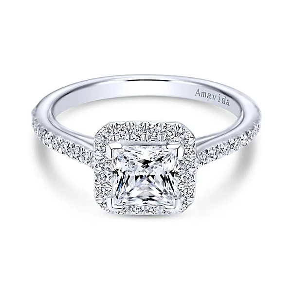 18k White Gold Amavida Princess Cut Halo Diamond Engagement Ring