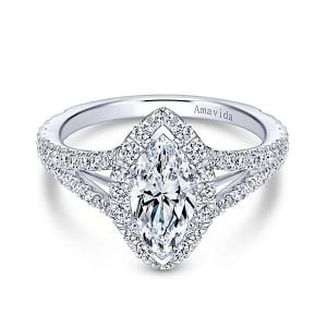 18k White Gold Marquise Halo Diamond Engagement Ring