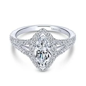18k White Gold Marquise Halo Diamond Engagement Ring