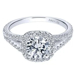 18k White Gold Amavida Round Halo Diamond Engagement Ring