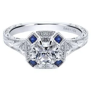 Vintage Platinum Cushion Cut Halo Diamond A Quality Sapphire Engagement Ring