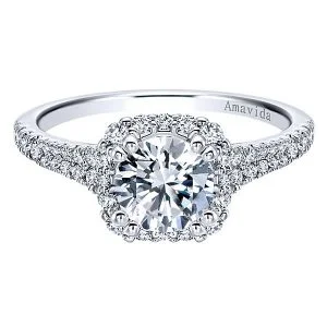 18k White Gold Amavida Round Halo Diamond Engagement Ring