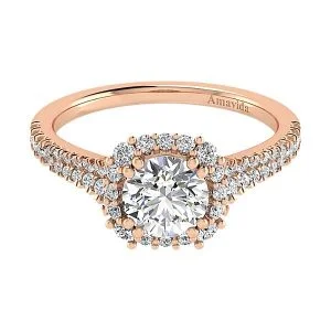 18k Rose Gold Amavida Round Halo Diamond Engagement Ring