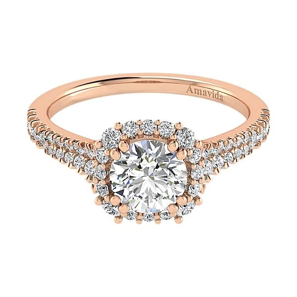 18k Rose Gold Amavida Round Halo Diamond Engagement Ring