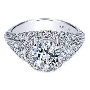 Vintage 18k White Gold Round Halo Diamond Engagement Ring