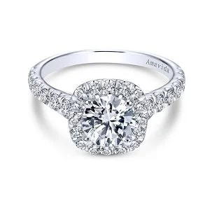 18k White Gold Amavida Round Halo Diamond Engagement Ring
