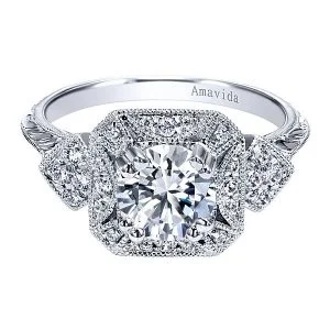 Vintage 18k White Gold Round Halo Diamond Engagement Ring