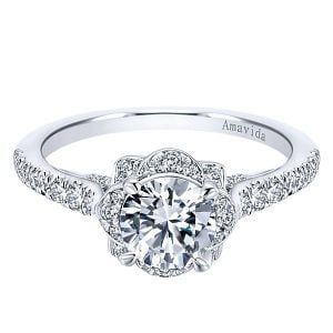 18k White Gold Amavida Round Halo Diamond Engagement Ring
