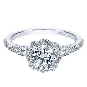 18k White Gold Amavida Round Halo Diamond Engagement Ring