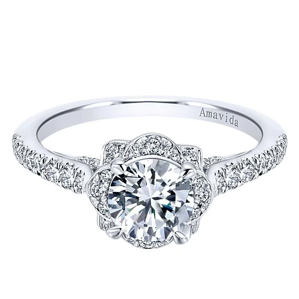 18k White Gold Amavida Round Halo Diamond Engagement Ring