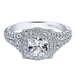 18k White Gold Cushion Cut Halo Diamond Engagement Ring