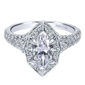 18k White Gold Marquise Halo Diamond Engagement Ring