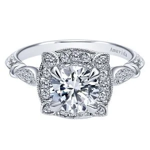 Vintage 18k White Gold Round Halo Diamond Engagement Ring