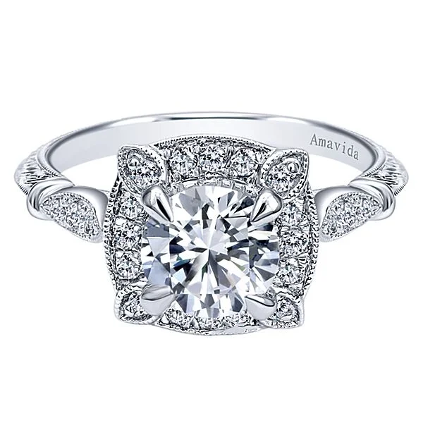 Vintage 18k White Gold Round Halo Diamond Engagement Ring