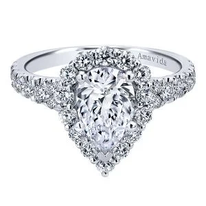 18k White Gold Pear Shape Halo Diamond Engagement Ring