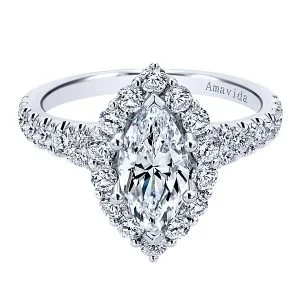 18k White Gold Marquise Halo Diamond Engagement Ring
