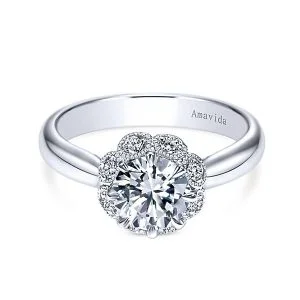 Vintage 18k White Gold Round Halo Diamond Engagement Ring