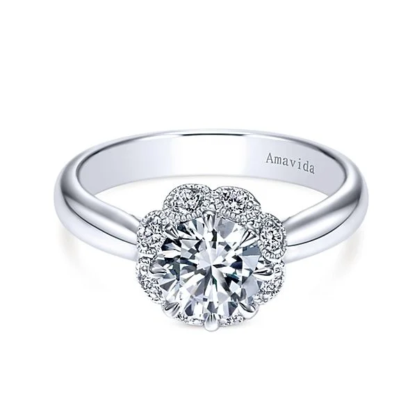 Vintage 18k White Gold Round Halo Diamond Engagement Ring