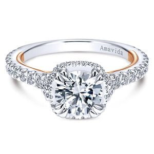 18k White/Rose Gold Round Halo Diamond Engagement Ring